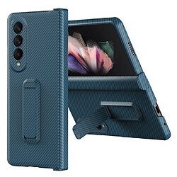 Coque en TPU anti-chute, texture en fibre de carbone avec béquille pour votre Samsung Galaxy Z Fold4 5G - cyan