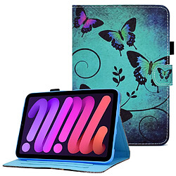 Etui en PU ligne de couture avec support et porte-cartes papillons pour votre Apple iPad mini (2021)