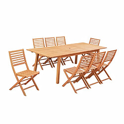 Cstore Ensemble repas de jardin extensible 6 à 8 personnes - table 180-240x100 cm extension papillon et 8 chaises pliantes - Eucalyptus FSC