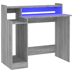 Helloshop26 Bureau table poste de travail meuble d'ordinateur informatique étude et lumières LED sonoma 97 x 45 x 90cm bois d'ingénierie gris 02_0023812