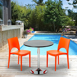 Grand Soleil Table Ronde Noir et 2 Chaises Colorées P