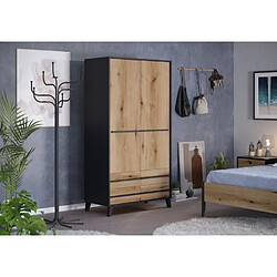 Cstore Armoire HEKA 2 portes + 4 tiroirs - Décor noir et chene - L100 x P50 x H180 cm - Fabriqué en Espagne