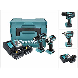 Makita DLX 2289 TJ Combo Kit 18 V, Perceuse-visseuse sans fil DDF 485 + Visseuse à chocs sans fil DTD 153 + 2x Batteries rechargeables 5,0 Ah + Chargeur + Makpac