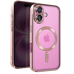 Avizar Coque MagSafe pour iPhone 16 Silicone Contour Chromé Rose Champagne