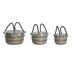 Set de basket DKD Home Decor Polyester Pompons 43 x 43 x 43 cm Herbier marin