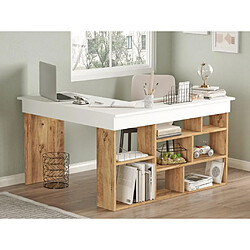 Vente-Unique Bureau d'angle avec rangements - Coloris : Blanc et naturel - LILEUL pas cher