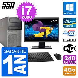 PC Tour Dell 390 MT Ecran 22" i7-2600 RAM 4Go SSD 240Go HDMI Windows 10 Wifi - Occasion