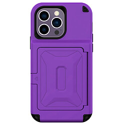 Coque en TPU + acrylique avec béquille et porte-carte pour votre iPhone 14 Pro - violet