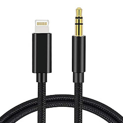 iLike AX3 Câble Lightning tressé durable vers prise audio stéréo 3,5 mm AUX Câble 1 m Noir