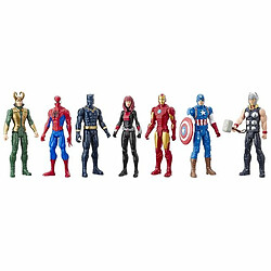 Hasbro Marvel Pack de 7 Figurines,Captain America, Black Panther, Black Widow, Loki, Thor, Iron Man et Spider-Man