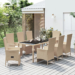 vidaXL Ensemble à manger de jardin et coussins 9 pcs beige Poly rotin