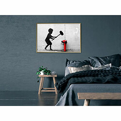 Paris Prix Affiche Murale Encadrée Banksy Hammer Boy 90 x 60 cm Or