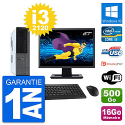 PC Dell 990 DT Ecran 27" Intel i3-2120 RAM 16Go Disque Dur 500Go Windows 10 Wifi - Occasion