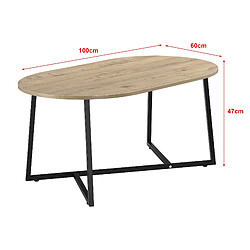 Helloshop26 Table basse ovale 100 x 60 x 47 cm noir effet chêne 03_0008519