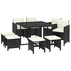 Avis Maison Chic Mobilier à dîner 9 pcs de jardin avec coussins - Ensemble table et chaises d'extérieur - Salon/Mobilier de jardin classique Résine tressée Noir -MN51141