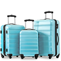 Avis LBF Lot de 3 valises rigides à roulettes - En ABS - Avec serrure TSA et 4 roulettes - Pour homme et femme - Avec mallette rigide - Bagage à main - Tailles M, L, XL, bleu clair, Valise souple à 4