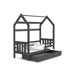 Kids Literie Lit Cabane 2 80x160 Gris - gris Livré avec sommiers, tiroir et matelas en mousse de 7cm