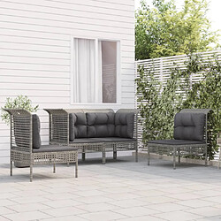 vidaXL Salon de jardin 4 pcs avec coussins Gris Résine tressée