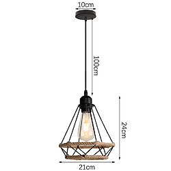 Stoex Plafonnier D'Intérieur Rétro Noir Suspension Luminaire en Corde de Chanvre 20CM Lustre Diamant Suspension Lustre Vintage en Métal pas cher