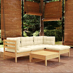 Maison Chic Salon de jardin 5 pcs + coussins - Mobilier/Meubles de jardin - Table et chaises d'extérieur crème Bois de pin -MN81414