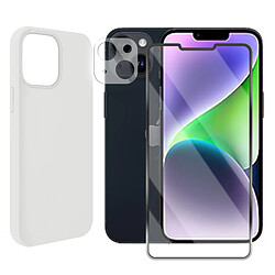 Protection intégrale Verre Trempé pour iPhone 14 Plus + Verre Trempé Caméra Arrière + Coque souple silicone Blanc -Visiodirect-