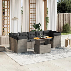 vidaXL Salon de jardin 8 pcs avec coussins gris résine tressée