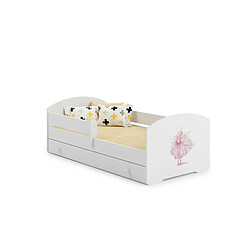 HT MEUBLES Lit enfant fille LOU avec tiroir balustrade et matelas inclus