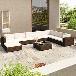 Maison Chic Salon de jardin 8 pcs + coussins - Mobilier/Meubles de jardin - Table et chaises d'extérieur Résine tressée Marron -MN41937