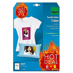 Sigel T1156 Transfert jet d'encre pour tee-shirts clairs, format A4 (21 x 29,7 cm)"Hot Deal", 6 feuilles + 6 freuilles gratuit