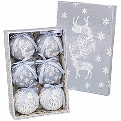 BigBuy Christmas Boules de Noël Blanc Argenté Papier Polyfoam Cerf 7,5 x 7,5 x 7,5 cm (6 Unités)