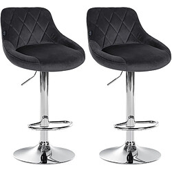 Decoshop26 Set de 2 tabourets de bar coutures décoratives losanges assise en velours gris foncé et cadre en métal chromé TDB10770