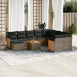 Maison Chic Salon de jardin 11 pcs avec coussins | Ensemble de Table et chaises | Mobilier d'Extérieur gris résine tressée -GKD88278