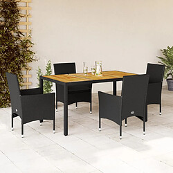 vidaXL Ensemble à manger de jardin et coussins 5 pcs noir rotin acacia