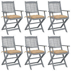 vidaXL Chaises pliables d'extérieur lot de 6 et coussins Bois d'acacia 