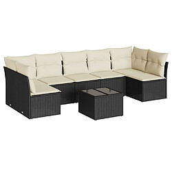 vidaXL Salon de jardin 8 pcs avec coussins noir résine tressée