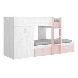 Avis Pegane Lit enfant superposé avec armoire et 2 tiroirs coloris Blanc, rose - Longueur 271 x Profondeur 111 x Hauteur 150 cm