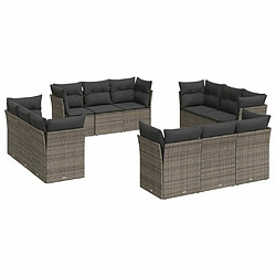 Maison Chic Salon de jardin avec coussins 12 pcs | Ensemble de Table et chaises | Mobilier d'Extérieur gris résine tressée -GKD68129