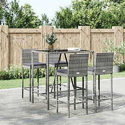 Maison Chic Ensemble de bar de jardin 5 pcs et coussins,Table + chaises + coussins d'extérieur gris poly rotin -GKD201734