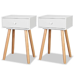 Helloshop26 Table de nuit chevet commode armoire meuble chambre 2 pièces bois de pin massif 40 x 30 x 61 cm blanc 1402131/2