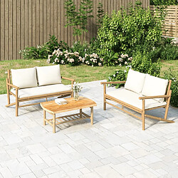 vidaXL Salon de jardin 2 pcs avec coussins blanc crème bambou