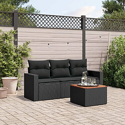 Maison Chic Salon de jardin 4 pcs avec coussins | Ensemble de Table et chaises | Mobilier d'Extérieur noir résine tressée -GKD74554