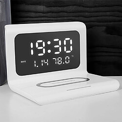 Réveil Multifonction Chargeur Sans Fil Horloge Moderne Thermomètre Blanc