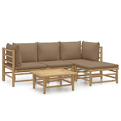 vidaXL Salon de jardin 5 pcs avec coussins taupe bambou