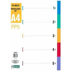 D.RECT Intercalaires pour A4, PP5, 5 intercalaires, onglets à anneaux, onglets avec impression de chiffres 1-5, multicolore, séparateur de couleur en polypropylène, polypropylène