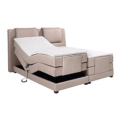 Avis Vente-Unique Ensemble complet boxspring tête de lit + sommiers relaxation électrique + matelas + surmatelas - 2 x 90 x 200 cm - Tissu - Beige - CASTEL II de PALACIO