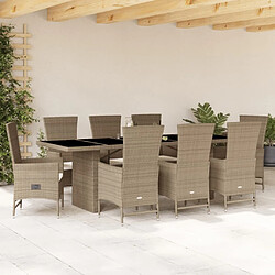 Maison Chic Ensemble à manger d'extérieur 9 pcs avec coussins,Salon de jardin,Mobilier de jardin beige Poly rotin -GKD305910