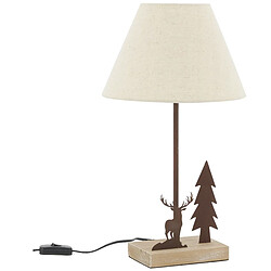 Aubry Gaspard Lampe en métal et bois décor Forêt 1 cerf + 1 sapin.