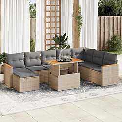 vidaXL Salon de jardin avec coussins 9 pcs beige résine tressée acacia