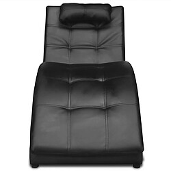 vidaXL Chaise longue avec oreiller Noir Similicuir