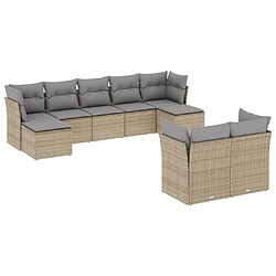 vidaXL Salon de jardin avec coussins 9 pcs beige résine tressée